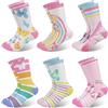 Queenshin 6 Paia Calzini Bambino Bambini Calze Ragazza con Simpatici Motivi Colorati Farfalle e Strisce Arcobaleno Calzini Crew Elastiche Regalo 5-8 Anni Taglia 28-32