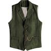AeoTeokey - Gilet da uomo in tweed a spina di pesce western, in lana, aderente, Verde militare, M