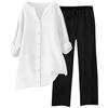 MJGkhiy Tuta Donna Completa Cotone Estiva Manica Lunga Lino Camicia con Bottoni + Pantaloni Larghi Completo Elegante Leggero Taglie Forti Tute da Ginnastica 2 Pezzi Comode Sportiva Completi Offerta