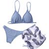 Fjquamitix Costume da bagno da bambina con stampa floreale, 3 pezzi, con gonna copricostume, regolabile, top bikini, costume da bagno per bambine da 8 a 13 anni, Blu foschia, 8-9 Anni