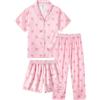 Ewbob Pigiama Ragazza Maniche Lunghe, Due Pezzi di Pigiama di Seta Autunno Inverno, Regalo per Bambini da 5 a 14 anni-006-Pink-3pcs-11-12a