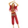 Freebily Vestito Danza del Ventre Donna Schiena Scoperta Danza Orientale Completo Costume Carnevale Donna Principessa Araba Belly Dance Cosplay Halloween Rosso Taglia Unica