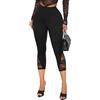 TZLDN Leggings a 3/4 da donna con pizzo Capri leggings a tre quarti jeggings pantaloni estivi vita quotidiana ufficio, Nero , S
