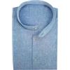 P-Club Camicia Uomo Manica Lunga 100% Puro Lino Taglie Forti Collo alla Coreana 4XL 5XL 6XL (4XL - Azzurro)