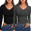 Crewhpo Maglietta Donna a Maniche Lunghe Scollo a V Pizzo Slim Fit | Mano Morbida, Pizzo sullo Scollo a V, Linea Slim, Maniche Lunghe, Look Casual Elegante, Jeans Ufficio Tempo Libero