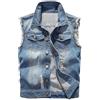 Momooda Uomo Gilet in Denim Strappato in Cotone, Azzurro, XL