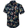 HISDERN Men Funky Hawaiana Ananas Camicie Manica Corta Tasca Frontale Vacanze estive Aloha Stampate Beach Casual Navy Blue Hawaii Shirt