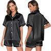 TeJoyce Pigiama Corto Estivo in Seta per Donna, Pigiami 2 Pezzi in Raso, Camicia a Maniche Corte con Bottoni e Pantaloncini, Abbigliamento Notte Elegante e Relax per Casa (Nero, XXL)