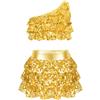 CHICTRY Abito da Ballo Danza Moterna Bambina Monospalla Top con Paillettes Lucido Gonna con Volant Tuta da Ginnastica Costumi da Latino Jazz Salsa Performance Oro 5-6 Anni