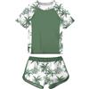 Fanient Costume da Bagno Due Pezzi per Bambine Maglia Anti-UV con Protezione Solare Verde Scollo Rotondo Costume da Bagno Sportivo 9-10 Anni 10T