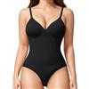 KUMAYES - Body da donna modellante con reggiseno incorporato, controllo della pancia, snellente, con scollatura a V, Nero , XL