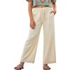 Rolanko Pantaloni di Lino per Ragazze, Vita Elastica Gamba Larga Pantaloni Palazzo Lounge Beach Fluidi con Tasche