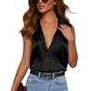 Plilima Camicie da donna in raso con bottoni, senza maniche, in seta, camicette da lavoro eleganti e casual, nero, M