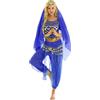 Freebily Vestito Danza del Ventre Donna Schiena Scoperta Danza Orientale Completo Costume Carnevale Donna Principessa Araba Belly Dance Cosplay Halloween Blu Reale Taglia Unica