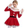 JEATHA Vestito di Natale Bambina Costume da Babbo Natalizio a Maniche Lunghe da Ragazza Body da Danza Classica Vestiti da Balletto Ballerina Rosso 13-14 Anni