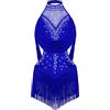 Mufeng Abito Ballo Latino Americano Bambina con Nappa Paillettes Body Danza Classica + Guanti Vestito da Pattinaggio Artistico Costume di Danza Competizione Blu 15-16 anni