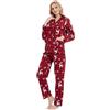 GLOBAL Pigiama Donna Flanella Cotone Maniche Lunghe Pigiami Due Pezzi da Donna Camicie da Notte da Donna Pjs Confortevole Sleepwear Caldo Morbido Plaid Rosso di Natale L