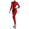 YiZYiF Smooth Sexy Body da Donna Tuta Intera Ginnastica Artistica Dazna Ballo Bodysuit Aderente Lingerie Leotard Slim Fit Jumpsuit Catsuit Maniche Lunghe Unitard Clubwear Rosso Taglia unica
