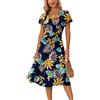 GRECERELLE Abito estivo da donna, casual, con volant, maniche corte, scollo a V, floreale, da spiaggia, 19 Fp Giallo Verde Foglia, M