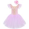 dPois Body da Ballo Balletto Bambina Ragazza Vestito da Pattinaggio Artistico + Copricapo Tutu di Principessa Abito da Ballo Latino Danza Classica Moderna Jazz Dancewear Rosa 9-10 Anni
