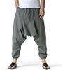 OOGUDE Harem - Pantaloni da uomo con cavallo basso, gamba larga, per yoga, estate, spiaggia, Grigio scuro, S