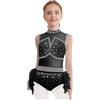 Vxuxlje Bambine Ragazze Body Da Danza Con Gonna Tutù Piume Strass Lucidi Abbigliamento Danza Classica Costumi Da Ballerina #6-16 Anni Nero 13-14 anni