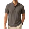 Enlision Camicia Lino Uomo Manica Corta Camicie Estive Uomo Collo Coreana Elegante Casual Spiaggia Ampia Maglietta Lino con Bottoni Henley Shirt