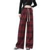 Veryin Pantaloni Scozzesi Donna Larghi Y2k Wide Leg Pants Vita Alta con Tasche Baggy Coulisse Regolabile Casual Comodi