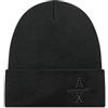 Armani Exchange Cappello da Uomo The Grid, Sustainable Logo Embroidered Beanie Hat, Nero, Taglia Unica