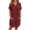 Generico Vestiti Estivi Donna Abiti Da Vestitino Estivo Abito Abbottonato Davanti Vestito Corto a Portafoglio Mare Curvy In Cotone Elegante Eleganti Lunghi Abbigliamento Prendisole Estate Spiaggia,Marrone,XXL