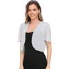 Yetoun - Bolero coprispalle da donna, in morbido chiffon, aperto sul davanti, a maniche corte, cardigan corto per abito da sera, Argento, Medium