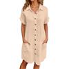 Generico Vestiti Estivi Donna Vestitino Estivo Abitini Abito Casual Abiti Da Spiaggia Camicia Elegante Vestito Mare In Cotone Eleganti Estate Prendisole Curvy Chemisier Lungo Abbigliamento Primavera,Beige,XXL