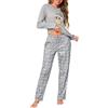 Demegimi Pigiama Donna Cotone Invernale Due Pezzi Manica Lunga con Stampa Gufo Collo Rotondo Morbido e Caldo Loungewear per Casa e Notte
