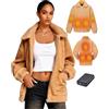 Topdot Pile Riscaldata Donna con power bank 12V, 18400 mAh, 8 Zone Di con 3 livelli di temperatura,Cappotto invernale casual in pile caldo e soffice con risvolto per All'aperto,Cachi,S