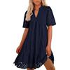 Generic Abito Elegante Donna Estivo - Vestito Donna Estivo Ricamo Sangallo Traforato, Scollo V, Maniche Corte, Balze Volant, Abito Corto Svasato Casual Vacanza Spiaggia 2025 Primavera Estate