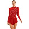 Freebily Abito da Pattinaggio Artistico Donna Paillettes Leotards Vestito Danza Classica Manica Lunga Body da Balletto Ballerina Costumi di Danza Samba Rumba Jazz Dancewear Rosso L