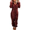 Geagodelia Pagliaccetto in Peluche da Donna Pigiama Intero Invernale Pile di Corallo Tuta a Maniche Lunghe Tutina Cerniera Felpe con Cappuccio in Peluche Indumenti da Notte (Vino Rosso, 5XL)