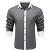 Allthemen Camicia da Uomo Elegante Maniche Lunghe Shirts con Bottoni Risvolto Casual Formal Tops per Matrimonio e Festa Grigio Bianco M