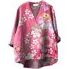 Generic Camicia di flanella da donna 2025 Natale a maniche lunghe giapponese tradizionale motivo geometrico stampato camicia casual da donna in cotone e lino con scollo a V camicia grande per le donne, rosa,