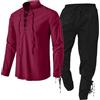 Generic Gilet Medievale da Uomo - Set di Abbigliamento Con Camicia di Lino, Pantaloni Con Cinturino Alla Caviglia - Tuta Sabbia, Colore: Rosso, Taglia S