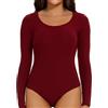 Joyshaper Body Donna Maniche Lunghe Elegante a Scollo Rotondo Top Bodysuit Perizoma Tinta Unita Bluse Camicetta Casual, Vino Rosso, S