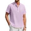 Enlision Camicie Lino Lilla Uomo Manica Corta Estive Magliette Senza Colletto Coreana Serafino Uomo Casual Eleganti T Shirt con 3 Bottoni Abbigliamento Taglie Forti XL