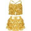 renvena Paillettes Abito da Ballo Latino Americano Bambina Ragazza Crop Top Reggiseno + Tutu Gonna di Danza Classica Tuta da Pattinaggio Artistico Dancewear Oro 11-12 Anni