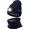 ATNKE LED Cappello con Luce e Sciarpe Abito, USB Ricaricabile 4 LED Luce Cappello da Corsa Invernale Calda Pile Foderato Scalda Collo e Berretto Lavorato Maglia Regali per Uomo e Donna/Navy