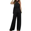 MJGkhiy Tuta da Cerimonia Donna Eleganti Senza Maniche Camicia + Pantaloni Set Trasparente Larghi Curvy Completo Abito da Sera in 2 Pezzi Completo Cerimonia Donna Curvy