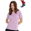 Merino.tech Maglietta Lana Donna Merino Termica Manica Corta + Calzini (Small, Melange Lilla)