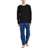 GLOBAL Pigiama Uomo Flanella Cotone Lungo Pigiami Pezzi Girocollo Invernale Abbigliamento da Notte Traspirante Confortevole e Caldo T-Shirt Nero, Pantaloni Griglia Blu Neri L