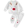 Siyova 2 Pezzi Completo Neonato di Natale Carino Ricamo di Renne Felpa Maniche Lunghe+Pantaloni Tuta Natalizia Elegante Autunno Inverno per Bambini