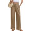 PASUDA Pantaloni Donna Estivi Lino Pantaloni Leggeri Larghi Elastico Vita Alta Lunghi Gamba Dritta Eleganti Pantaloni Palazzo da Spiaggia Jogging Solido Sciolto Casual Comodi con Tasche (Kaki, S)