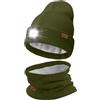 ATNKE LED Cappello con Luce e Sciarpe Abito, USB Ricaricabile 4 LED Luce Cappello da Corsa Invernale Calda Pile Foderato Scalda Collo e Berretto Lavorato Maglia Regali per Uomo e Donna/Army Green